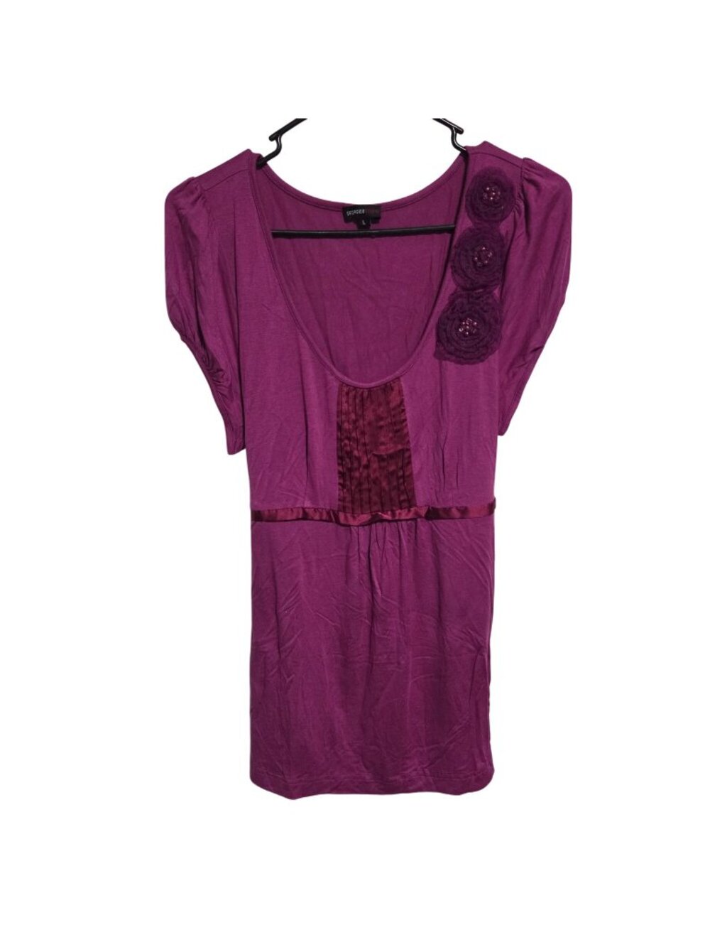 Vintage Georgiou Studio Tunic Top Size Large Purple Floral Empire Waist Y2K